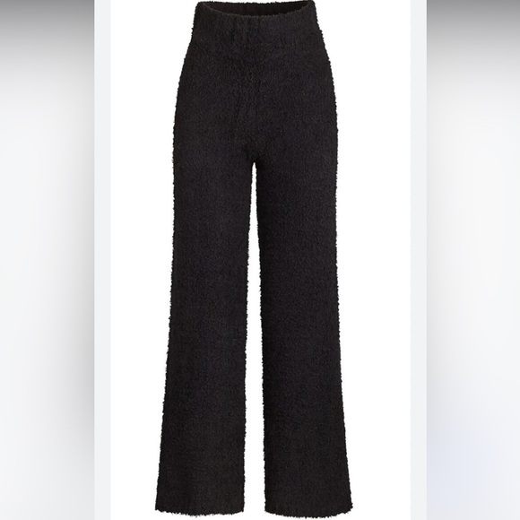 Skims black cozy knit boucle fuzzy teddy wide leg stretch lounge pants - Picture 2 of 12